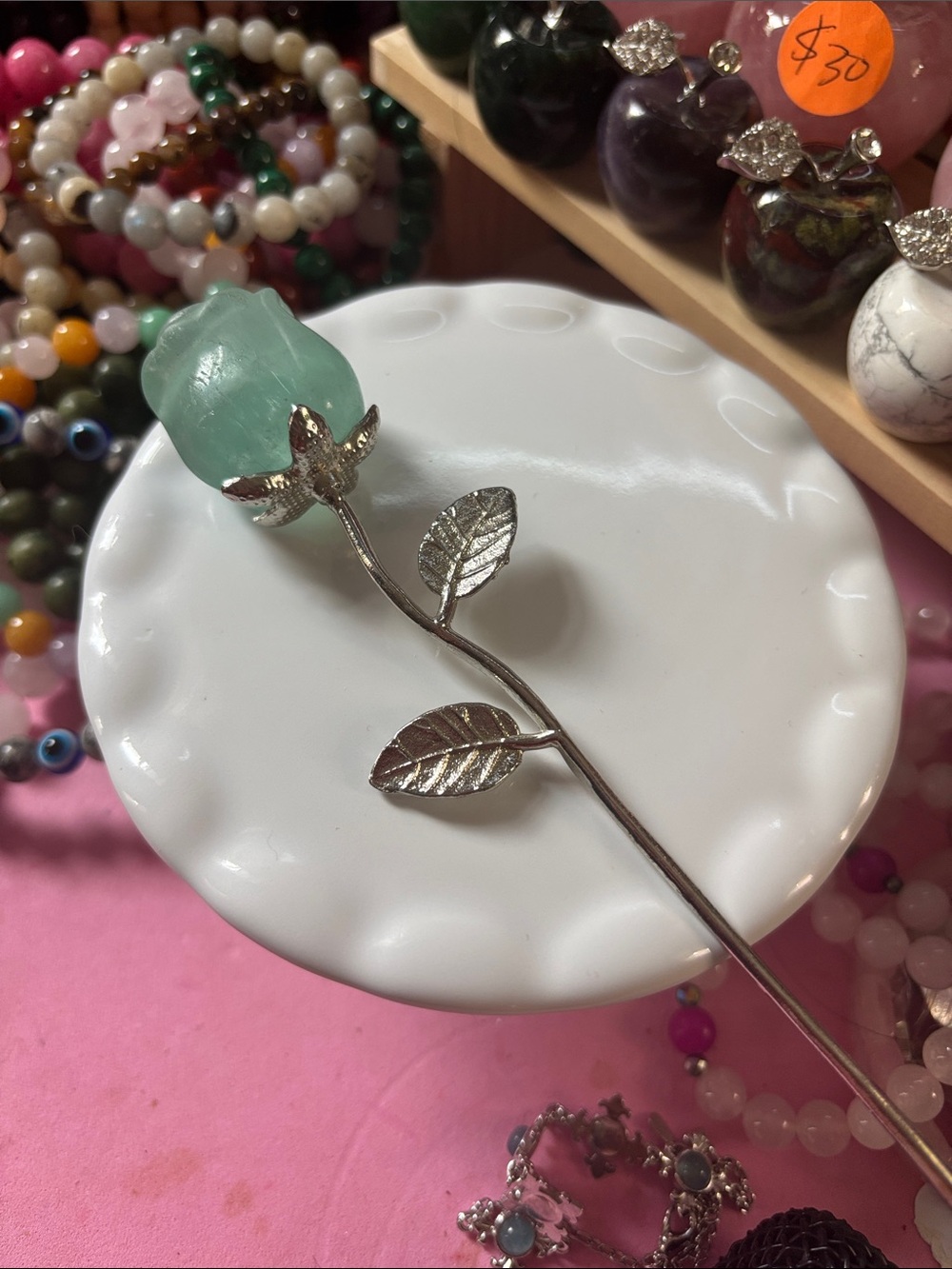 Green Fluorite Rose Carving Hom Decor